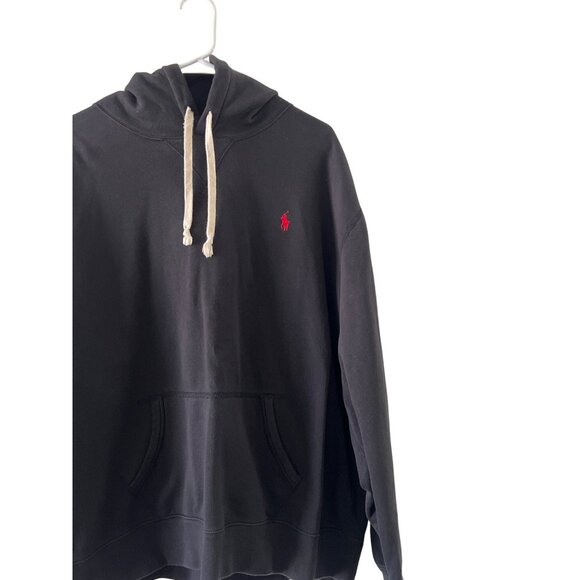 Ralph Lauren Black Pullover Hoodie With Red Logo Drawstring Hood & Kangaroo Pock - Picture 5 of 14